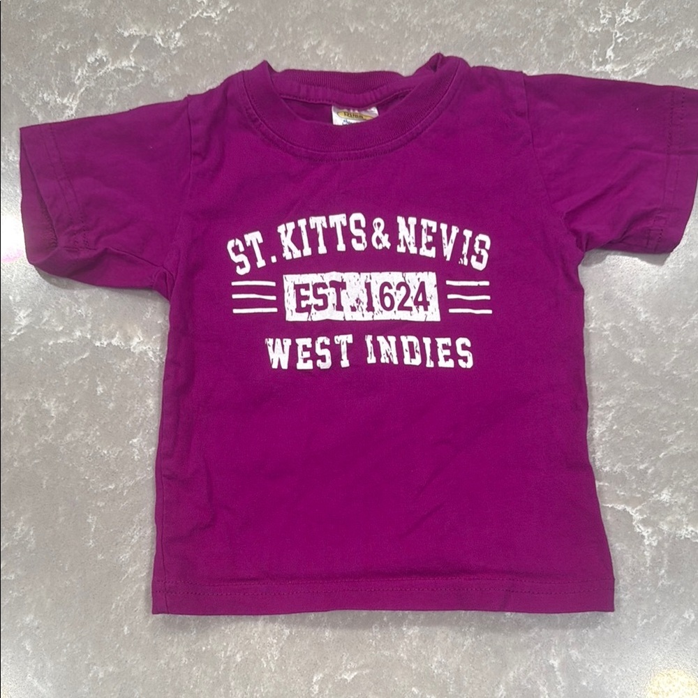 NWOT Purple Short Sleeve Tee with White Graphic St. Kitts West Indies